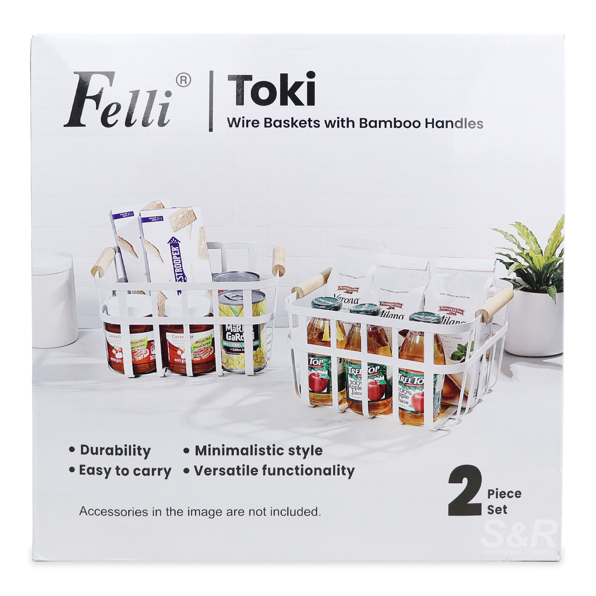 Felli Toki Wire Baskets With Bamboo Handles 2pc set Felli Toki Wire Baskets With Bamboo Handles 2pc set